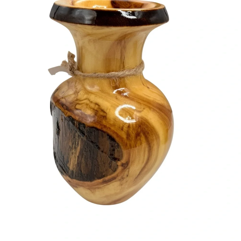 Original Aspen studios Colorado wood vase, hand crafted natural  bark inclusions